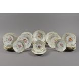 26 Pieces Meissen "flowers and insects decor" with Neu-Brandenstein relief, consisting of: 20 flat 