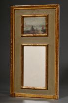 Miniaturspiegel mit Malereiszene im Giebel "Reisende am Fluss", grün-gold gefasst, um 1780/1800, 56