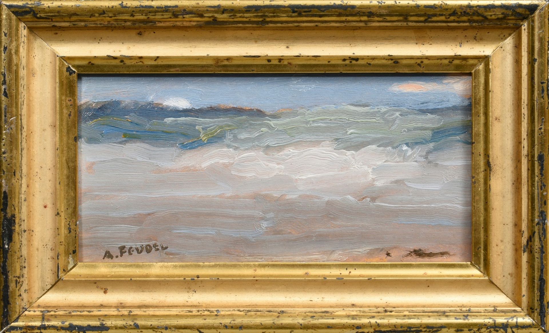 Feudel, Arthur (1857-1929) "Katwijk", oil/wood, sign. lower left, Berlin frame, 11.3x21cm (w.f. 17x - Image 2 of 4