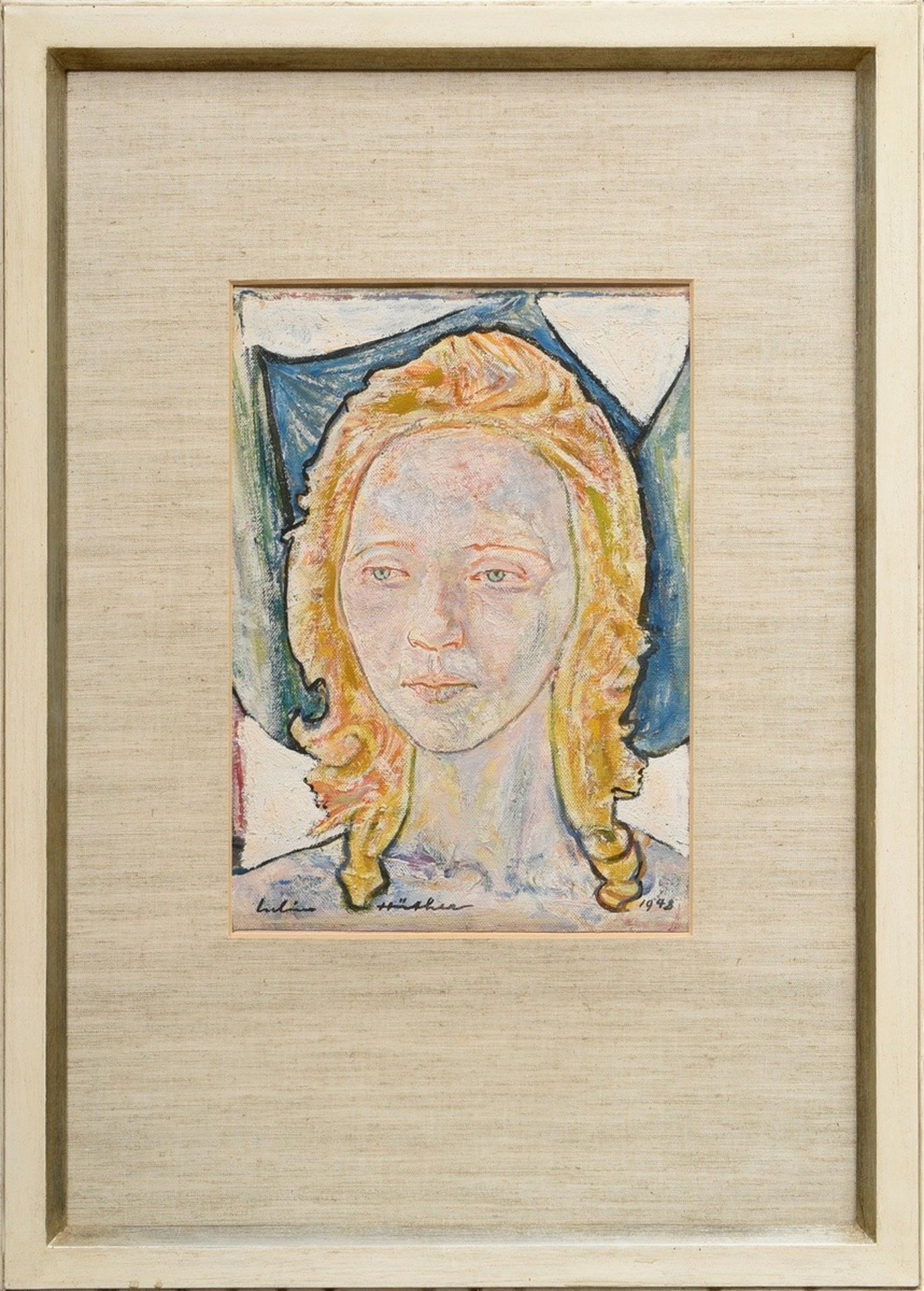Hüther, Julius (1881-1954) "Portrait of a woman" 1948, oil/canvas, sign./dat. below, 37x26.5cm (w.f - Image 2 of 3