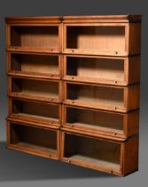 2 Oak patent bookcases in Soennichsen type with hinged panes, 5 elements each, 2 pieces: 162x84.5cm