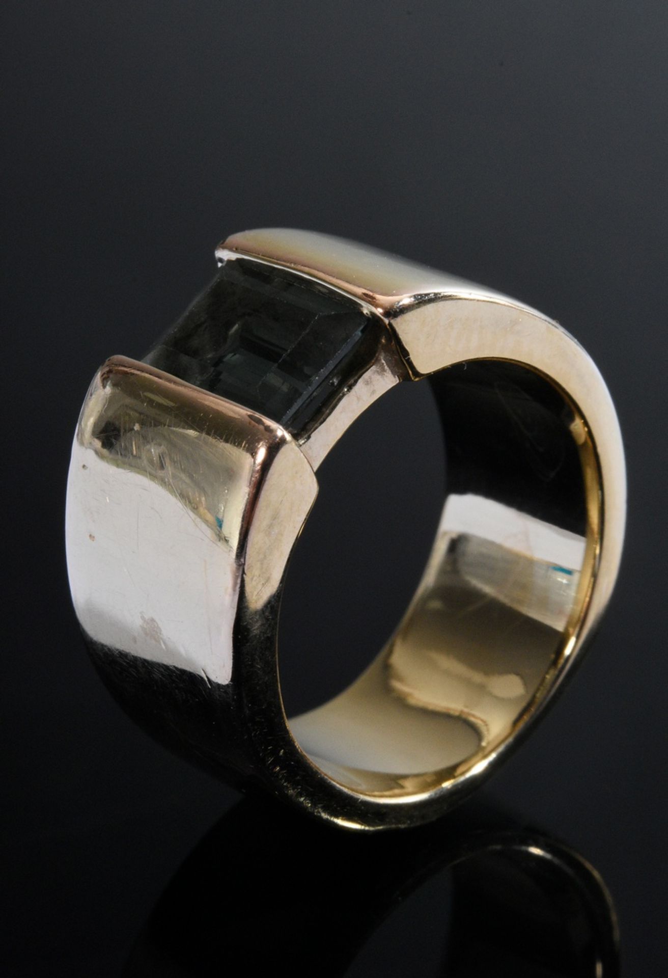 Moderner massiver Gelbgold 585 Ring mit grünem Turmalin, 10,6g, Gr. 52, starke Tragespuren - Bild 2 aus 4