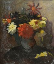 Tesdorpf-Edens, Ilse (1892-1966) "Still Life Dahlias in Vase", oil/wood, sign./dat. lower left, 49x