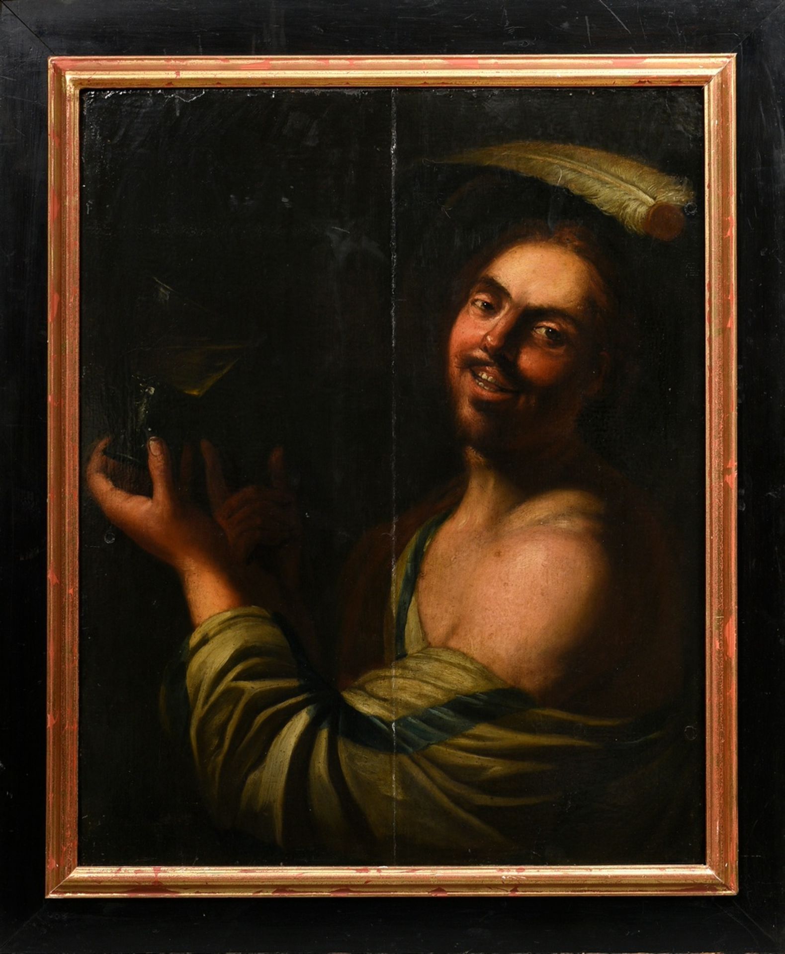 Bijlert, Jan Harmensz. van (1598-1671) "Drinking Man" after Gerrit van Honthorst, oil/wood, verso o - Image 2 of 12