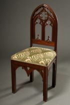 Mahogany hall chair in Gothic façon with pointed arch backrest and tracery carvings, North German a