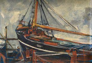 Reimer, Tom (1906-1975) "Schiff in der Sietas-Werft" c. 1955, oil/board, verso inscr., 21.2x29.8cm 