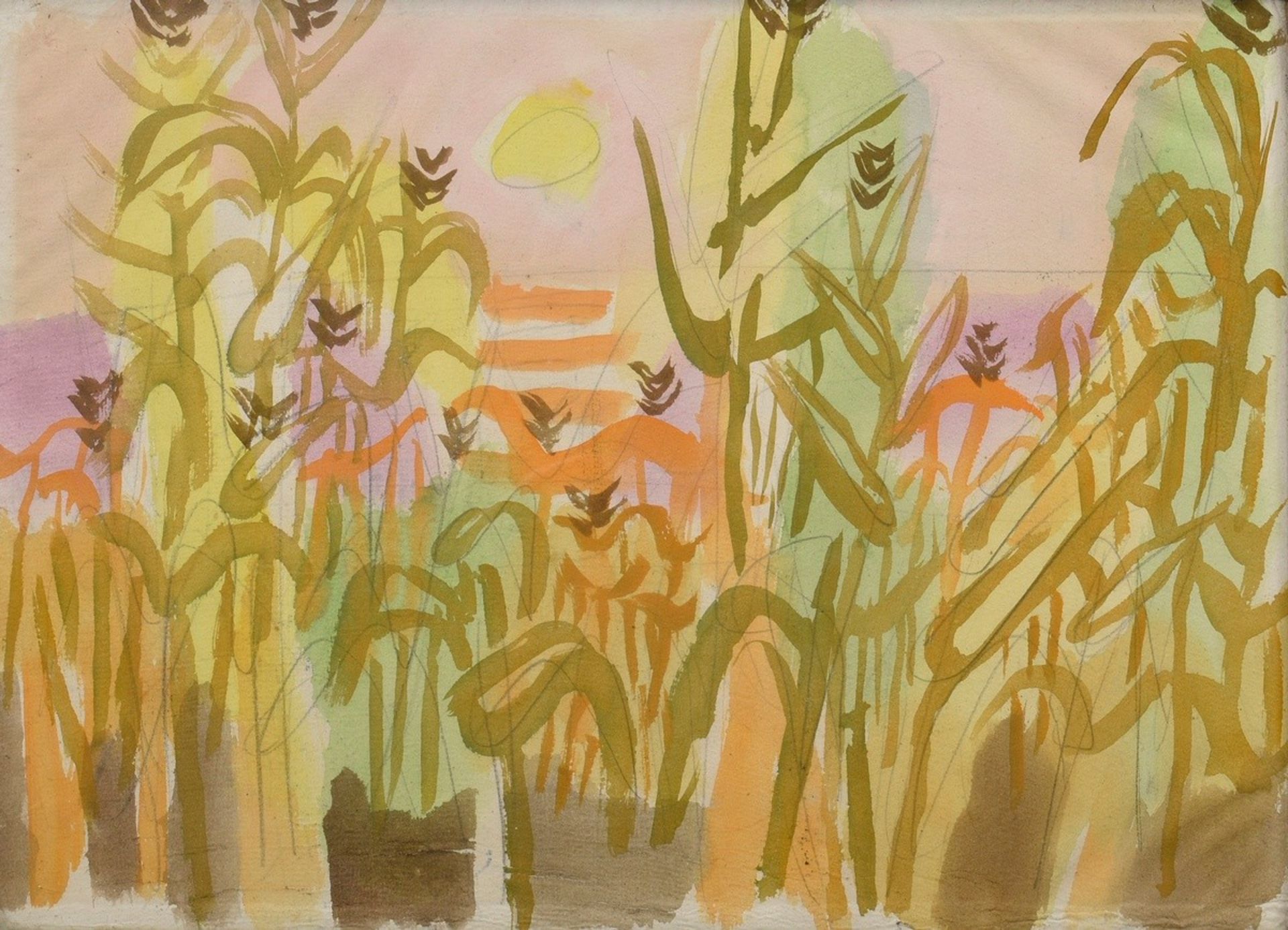 Bargheer, Eduard (1901-1979) "Cornfield in the sunlight", watercolour/pencil, verso "City sketch"/i
