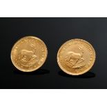 2 Yellow gold 916 coins "1 Rand Krugerrand" coins, 1966 and 1967, South Africa, total 8g, Ø 1,9cm