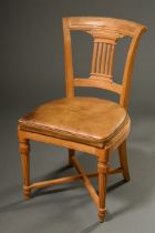 Classicist conifer wood chair with carved struts in the semi-circular backrest and light-coloured c