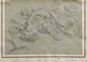 Unbekannter Künstler des 18.Jh. "Adler mit Rankenornament", Bleistiftstudie auf blauem Tonpapier, a