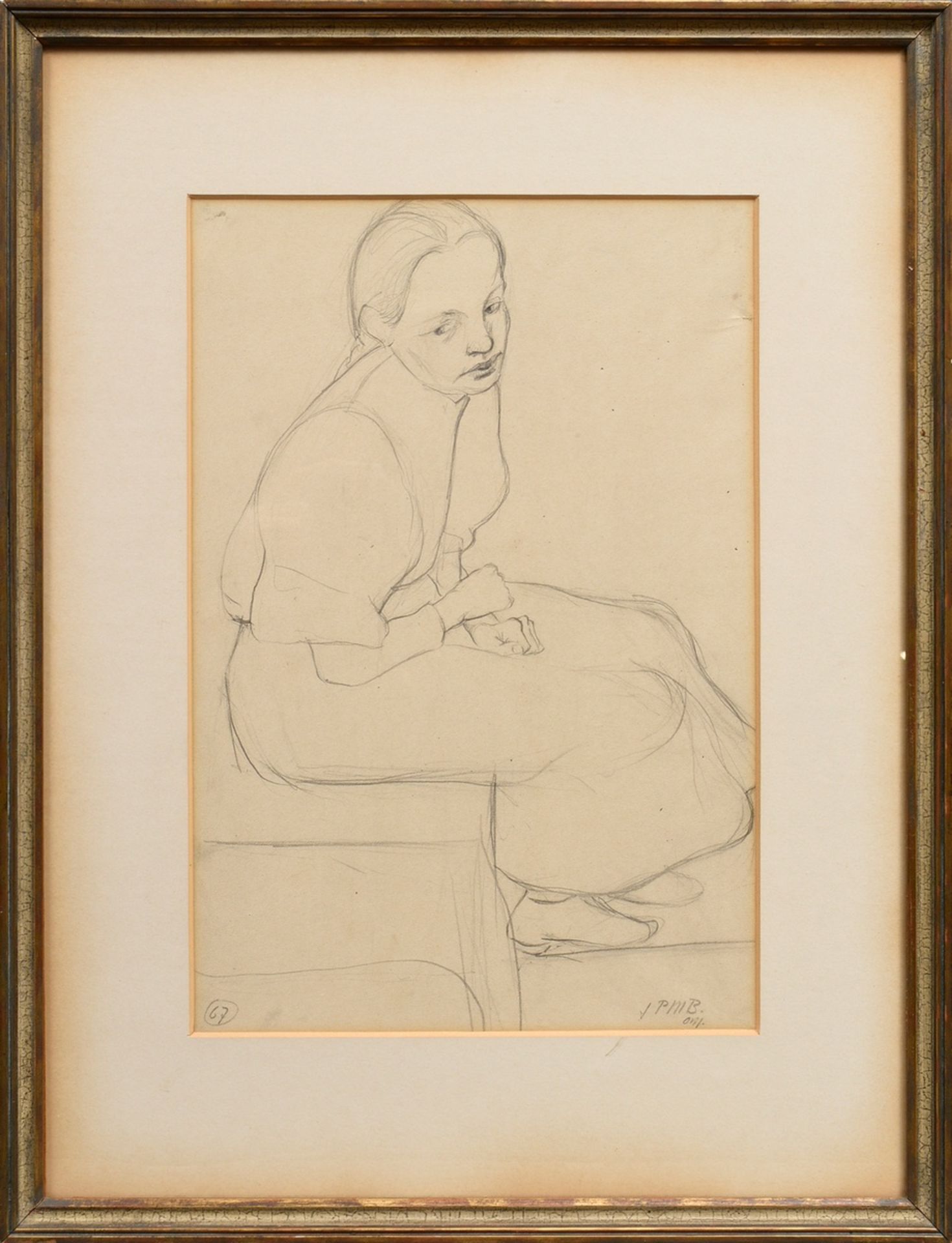 Modersohn-Becker, Paula (1876-1907) "Seated Girl", verso "Mother with Child", pencil, monogr. "f.PM - Image 2 of 5