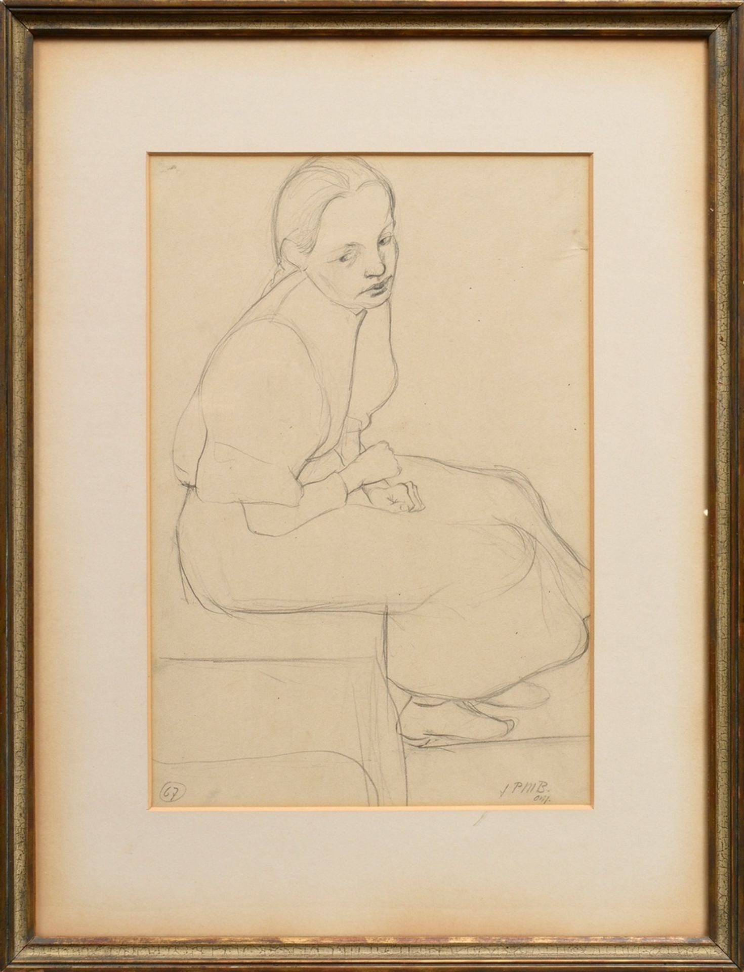 Modersohn-Becker, Paula (1876-1907) "Sitzendes Mädchen", verso "Stehende mit Kind auf dem Arm", Ble - Bild 2 aus 5