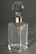 Square carafe with matching glass plug and silver 835 neck, h. 24.5cm