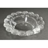 Lalique crystal bowl with sculptural shell relief, partially satinized, bottom signed, France 20th 