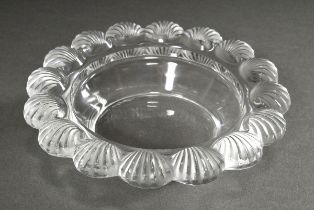 Lalique crystal bowl with sculptural shell relief, partially satinized, bottom signed, France 20th 