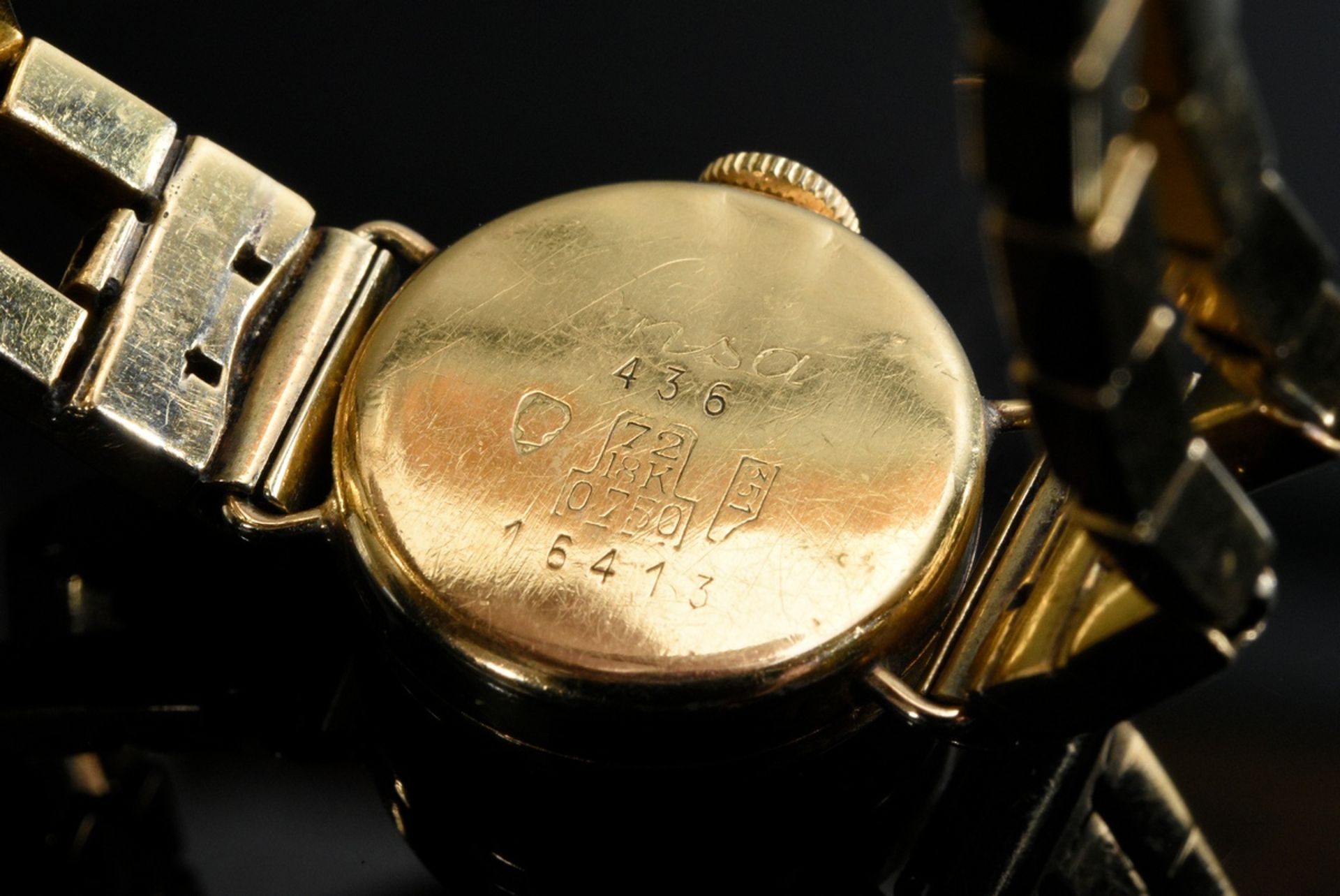 Yellow gold 750 Onsa ladies' wristwatch, manual winding, circa 1950, 25g, l. 18.8cm, working (no gu - Image 3 of 4