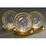 12 crystal dessert plates with gilded rim and decorative cut, Ø 15.5cm, minimally rubbed