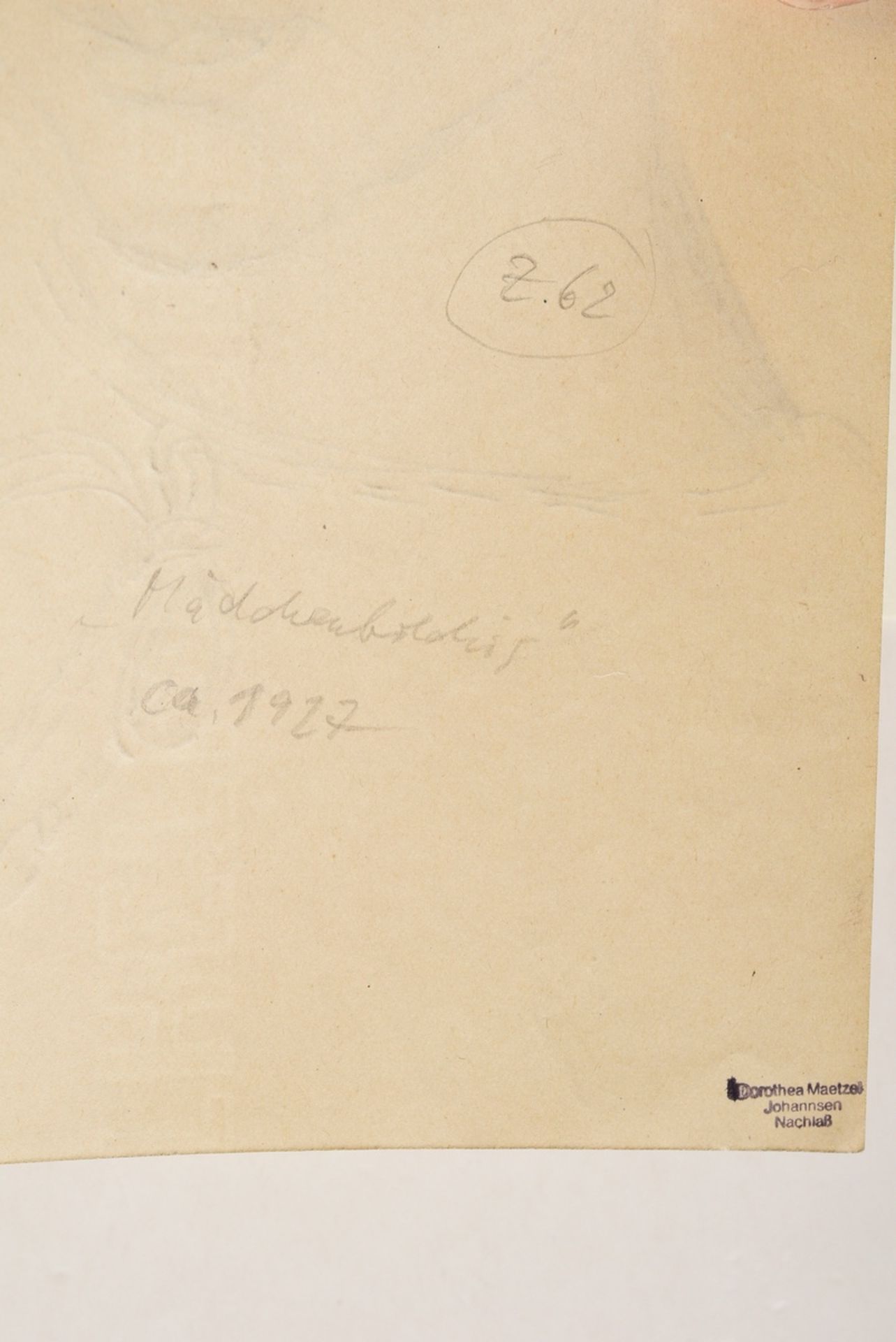 Maetzel-Johannsen, Dorothea (1886-1930) "Mädchenbildnis" um 1927, Bleistift, verso Nachlassstempel/ - Bild 2 aus 3