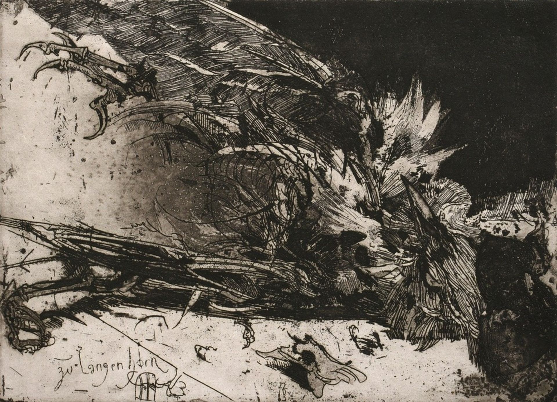 Janssen, Horst (1929-1995) "Crow" 1983, etching, Griffelkunst, sign. lower right, sign./dat./inscr.