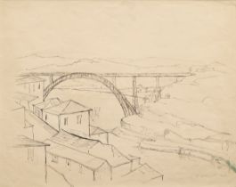 Wohlwill, Gretchen (1878-1962) „Ponte Dom Luís I über den Douro bei Porto“ 1942, Tinte, u.r. sign./