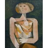 Briss, Samuel (*1930) "Woman with bird" ca. 1995, oil/wood (gridded), sign. b.r., magnificent frame