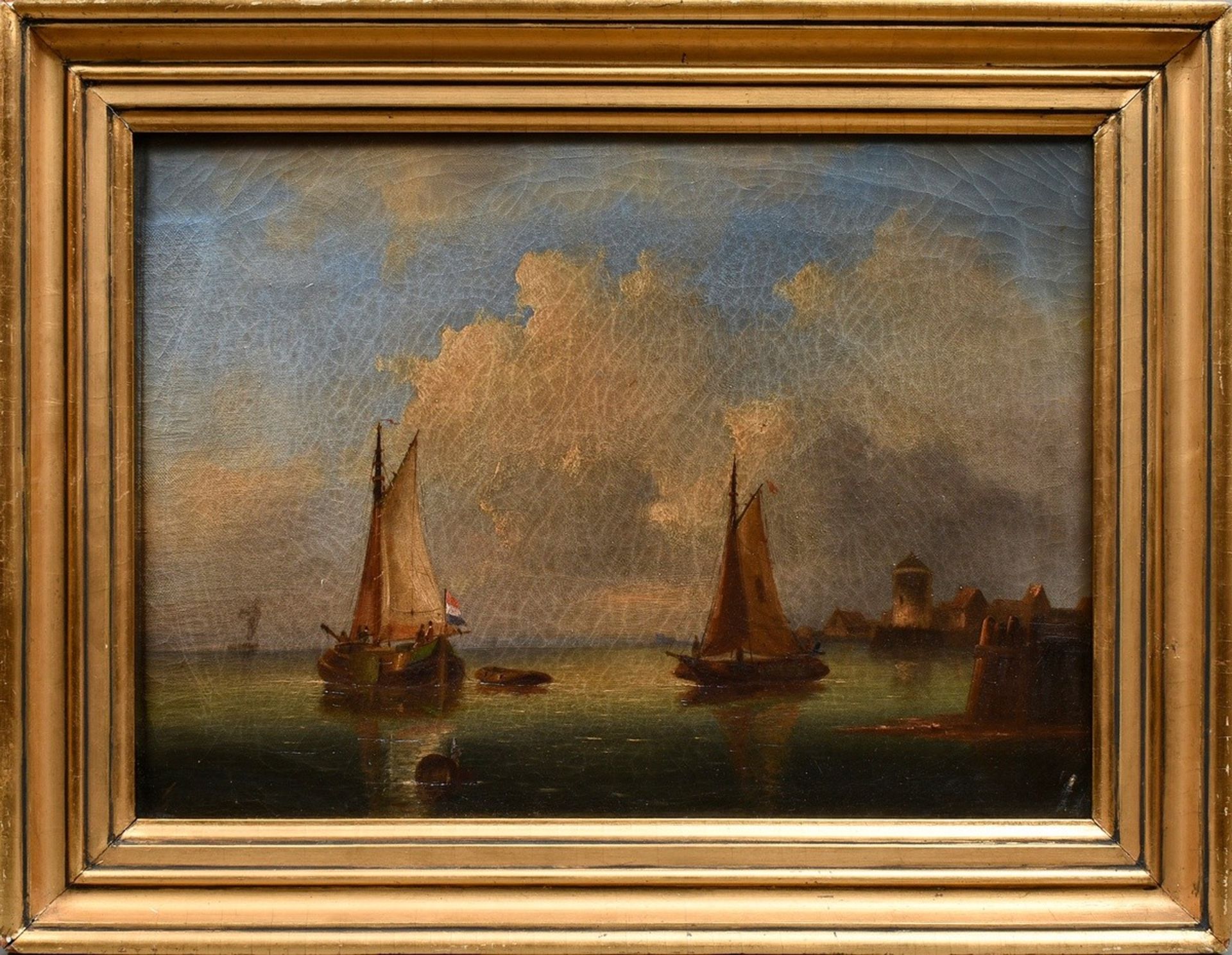 2 Unknown artist of the 18th/19th c. "Dutch Navy Motivs", oil/canvas, each illegibly sign. lower le - Image 2 of 7