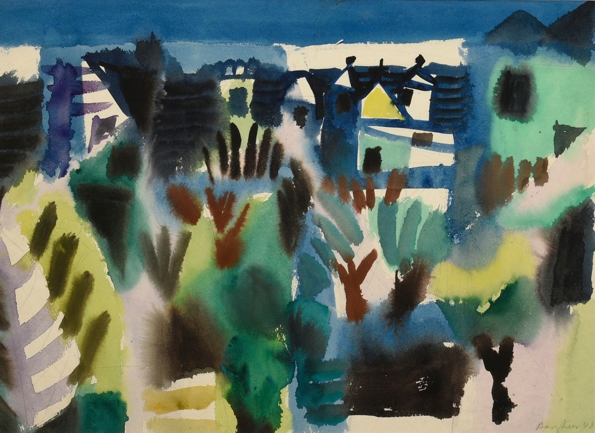 Bargheer, Eduard (1901-1979) "Trees and Houses" 1948, watercolour/pencil, sign./dat. lower right, U