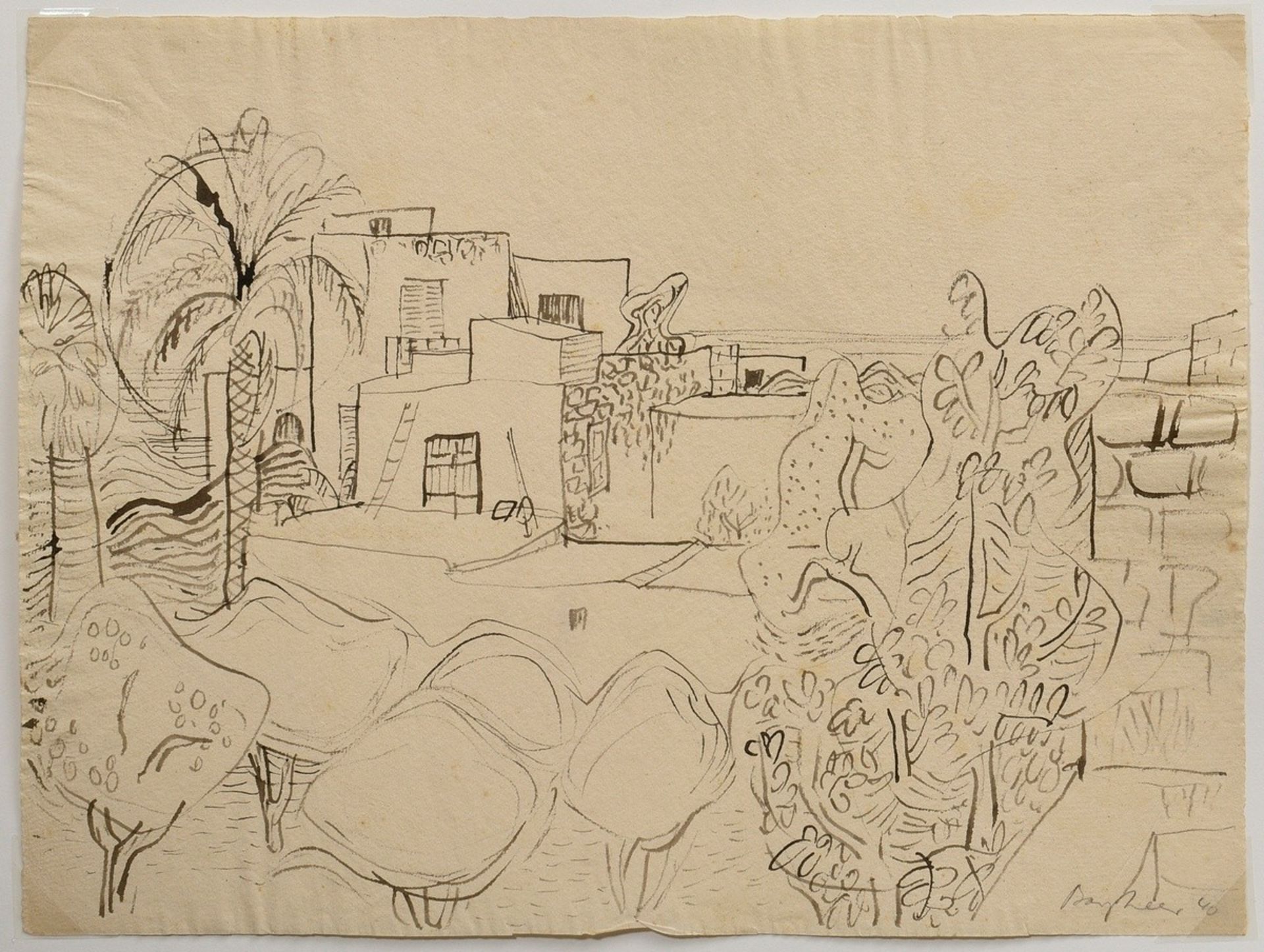 Bargheer, Eduard (1901-1979) "Southern Landscape with Houses" 1940, ink, sign./dat. lower right, ve