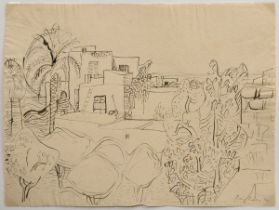 Bargheer, Eduard (1901-1979) "Südliche Landschaft mit Häusern" 1940, Tinte, u.r. sign./dat., verso