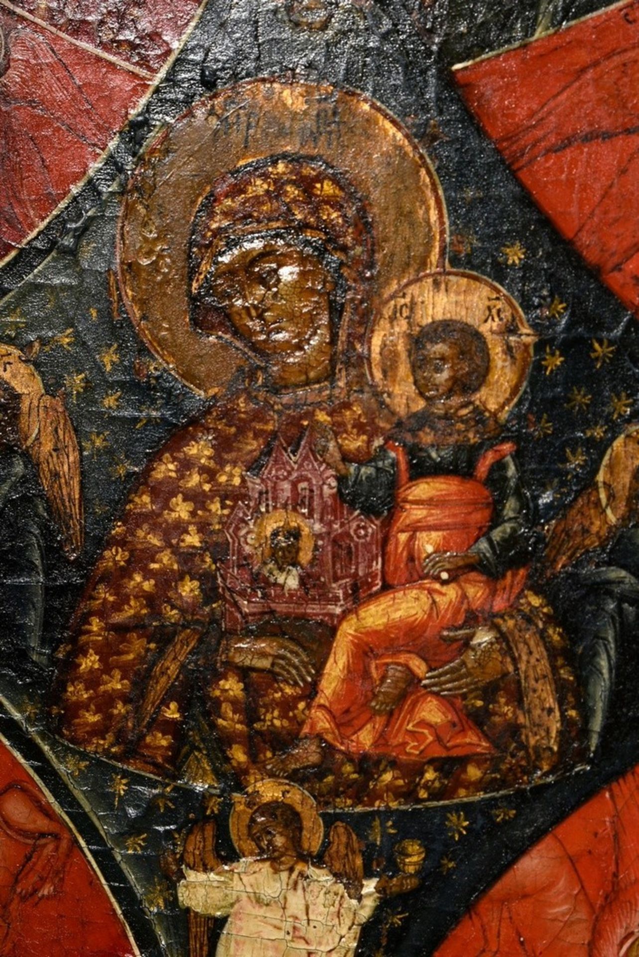 Russian icon "Image of the Most Holy god-bearer of the Non-Burning Bush", Mary with child surrounde - Image 2 of 6