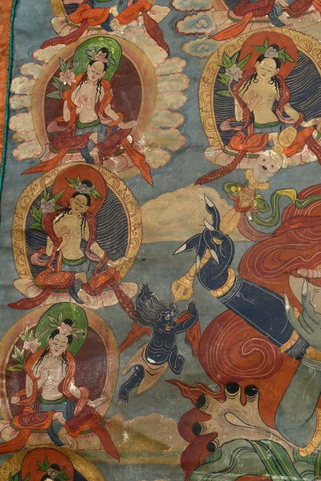 Thangka „Dharmapāla Mahākāla (?) vor Flammenaureole (blaue Körperfarbe und drei Augen) mit hellblau - Bild 8 aus 13