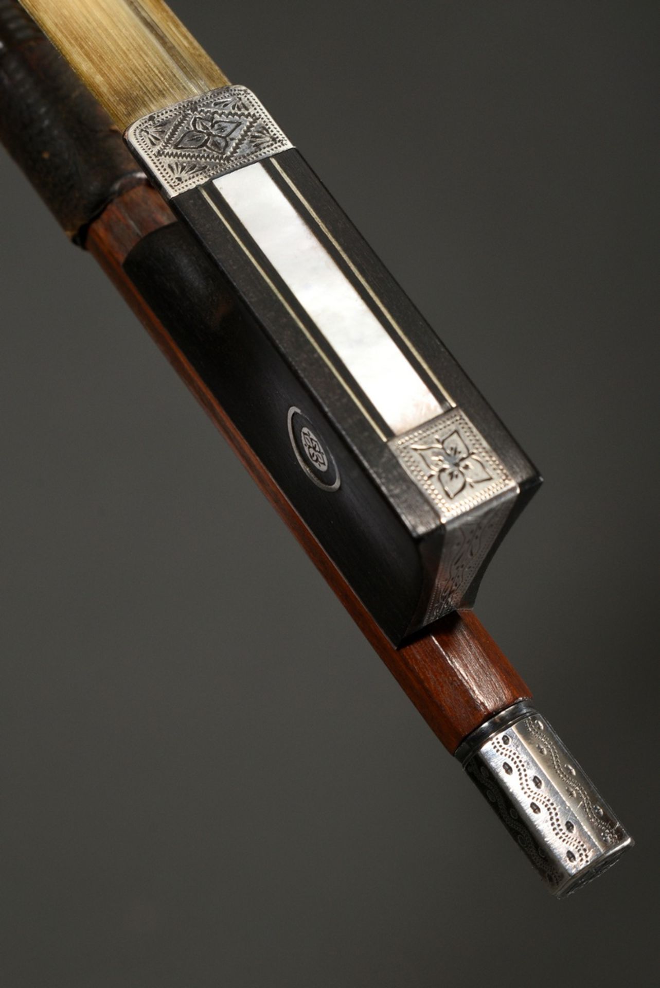 Masterly violin bow, stamped "Max Wunderlich", Germany 1st half 20th c., finely chased silver fitti - Image 8 of 14