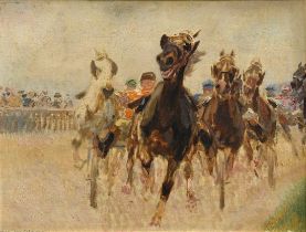Osswald, Eugen (1879-1960) "Trotting Race" 1923, oil/canvas, sign./dat. lower left, magnificent fra