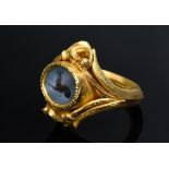 Gelbgold 917 Ring mit Chalcedon Intaglio "Liegender Luchs" (Rom, ca. 2. Jhd. n. Chr.), Wolfgang Sko