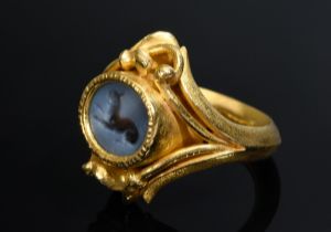 Gelbgold 917 Ring mit Chalcedon Intaglio "Liegender Luchs" (Rom, ca. 2. Jhd. n. Chr.), Wolfgang Sko