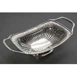 Empire basket with pointed arch opening and wide fluted rim on rectangular foot, MM unknown, silver