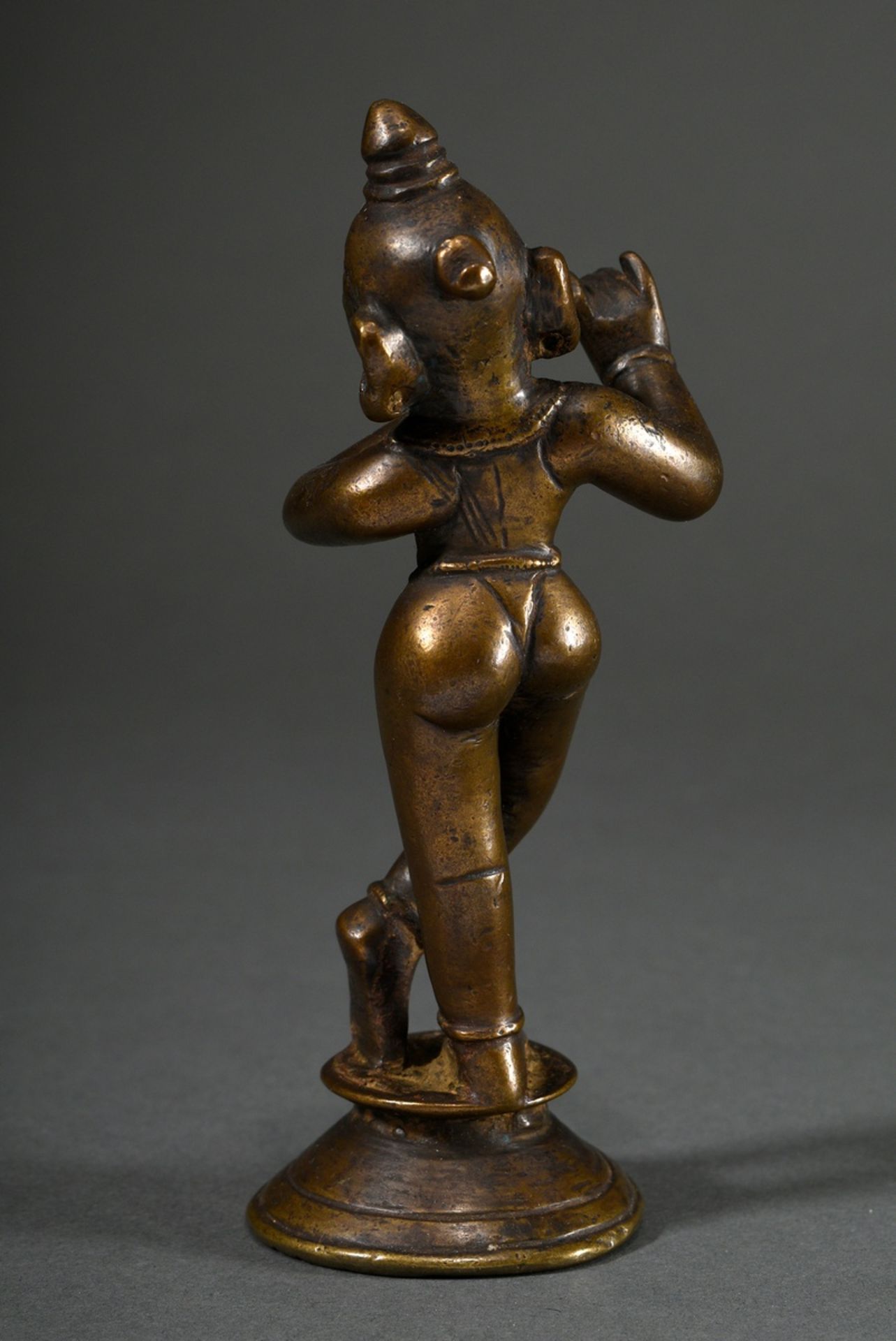 Bronze Figur "Krishna Venugopola", Indien 18. Jh., H. 15,8cm, Flöte verloren, in situ erworben um 1 - Bild 3 aus 5