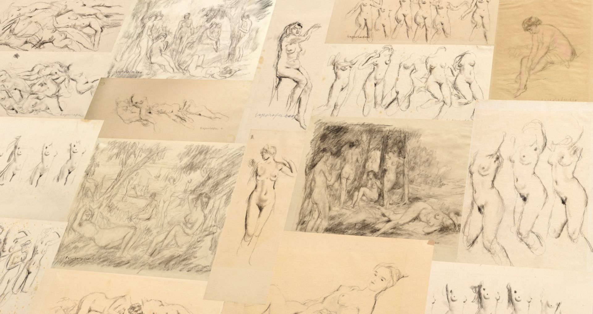 17 Mayershofer, Max (1875-1950) "Female nude drawings", charcoal, each sign., each mounted in passe
