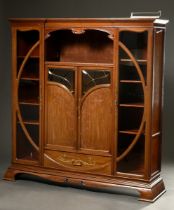 Exceptional Art Nouveau cabinet in harmonious organic design with side shelves and central cupboard