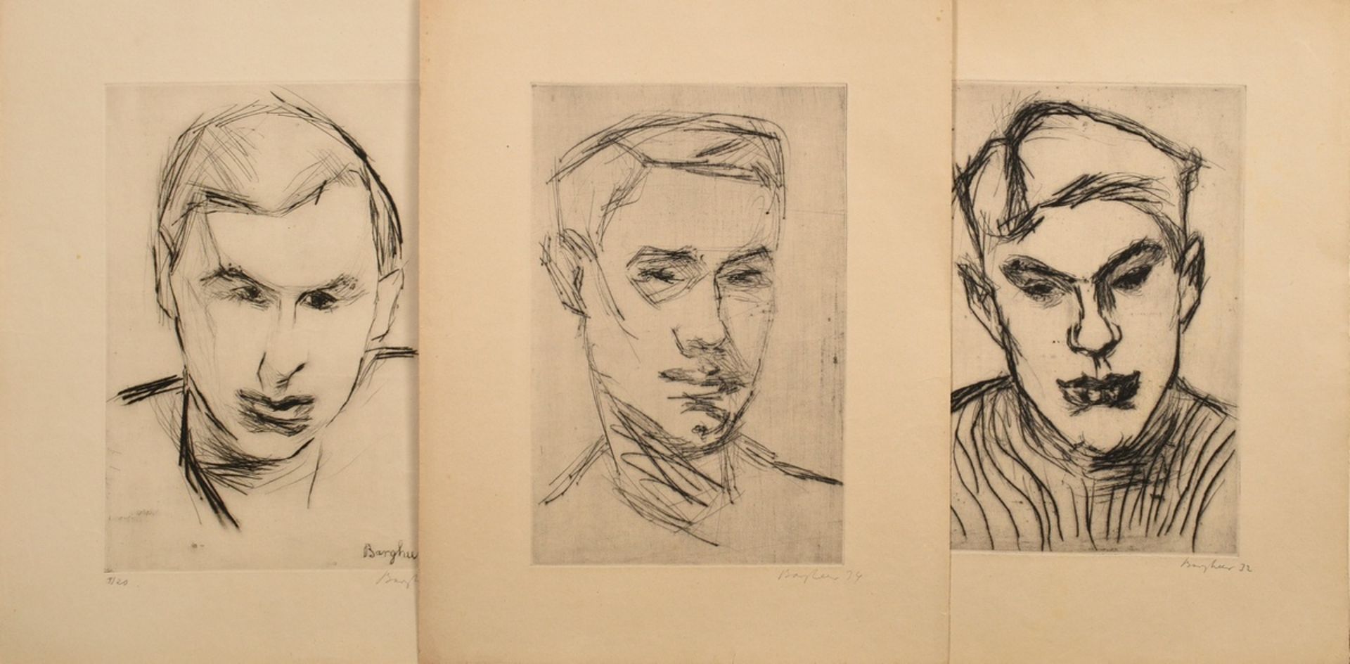 3 Bargheer, Eduard (1901-1979) "Herren-Portraits" (1x Selbst?) 1932/1934, etchings, 8/20, b.r. each