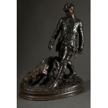 Mène, Pierre-Jules (1810-1879) "Le Valet de Limier" (Jäger mit Bluthund) 1872, Bronze, am Sockel si