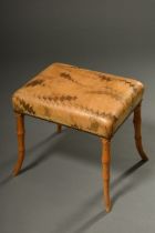 Rectangular stool on bamboo trompe l'oeil legs with leather upholstery in oxblood appearance, proba