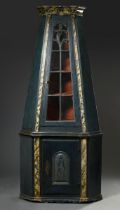 Museum-quality Sylt captain's corner cabinet with tapered display cabinet top and rocaille carving 