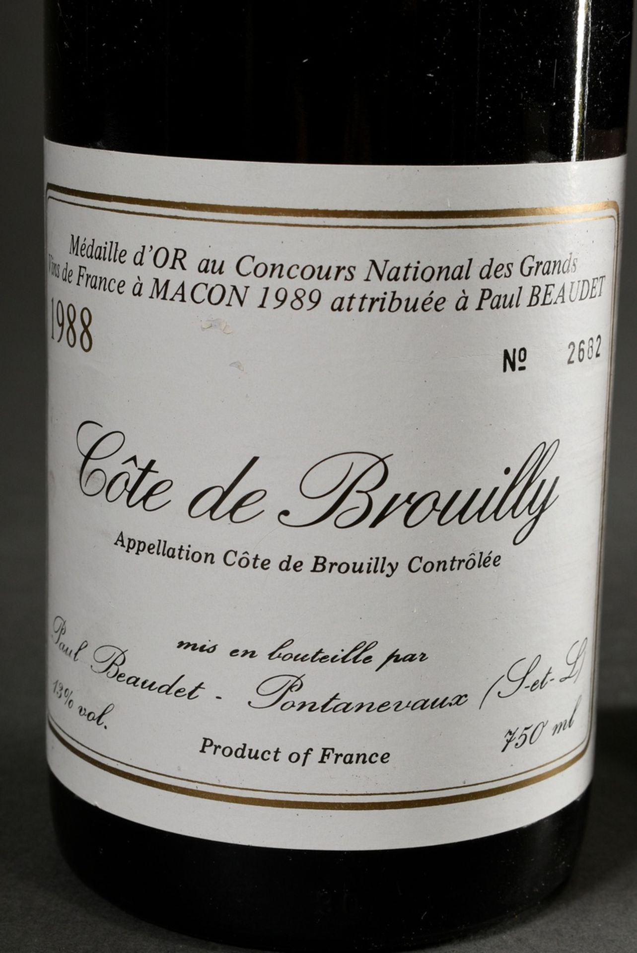 4 Bottles: 2x 1988 Cote de Brouilly and 2x 1988 Julienas, Paul Beaudet, Burgundy, France, 0.75l, la - Image 2 of 7