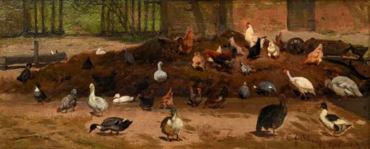 Jutz, Carl I (1838-1916) and Hartung, Heinrich (1851-1919) "Large Poultry Farm" 1910(?), oil/canvas