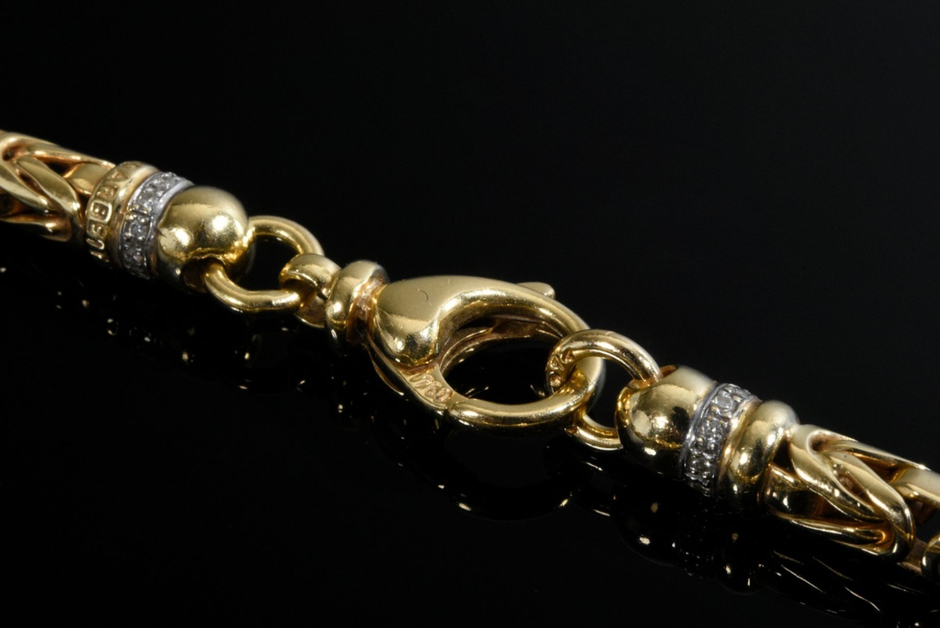 Runde handgefertigte Gelbgold 750 Königskette mit Achtkantdiamant Besatz (zus. ca. 0.15ct/SI/TCR, 8 - Bild 3 aus 3