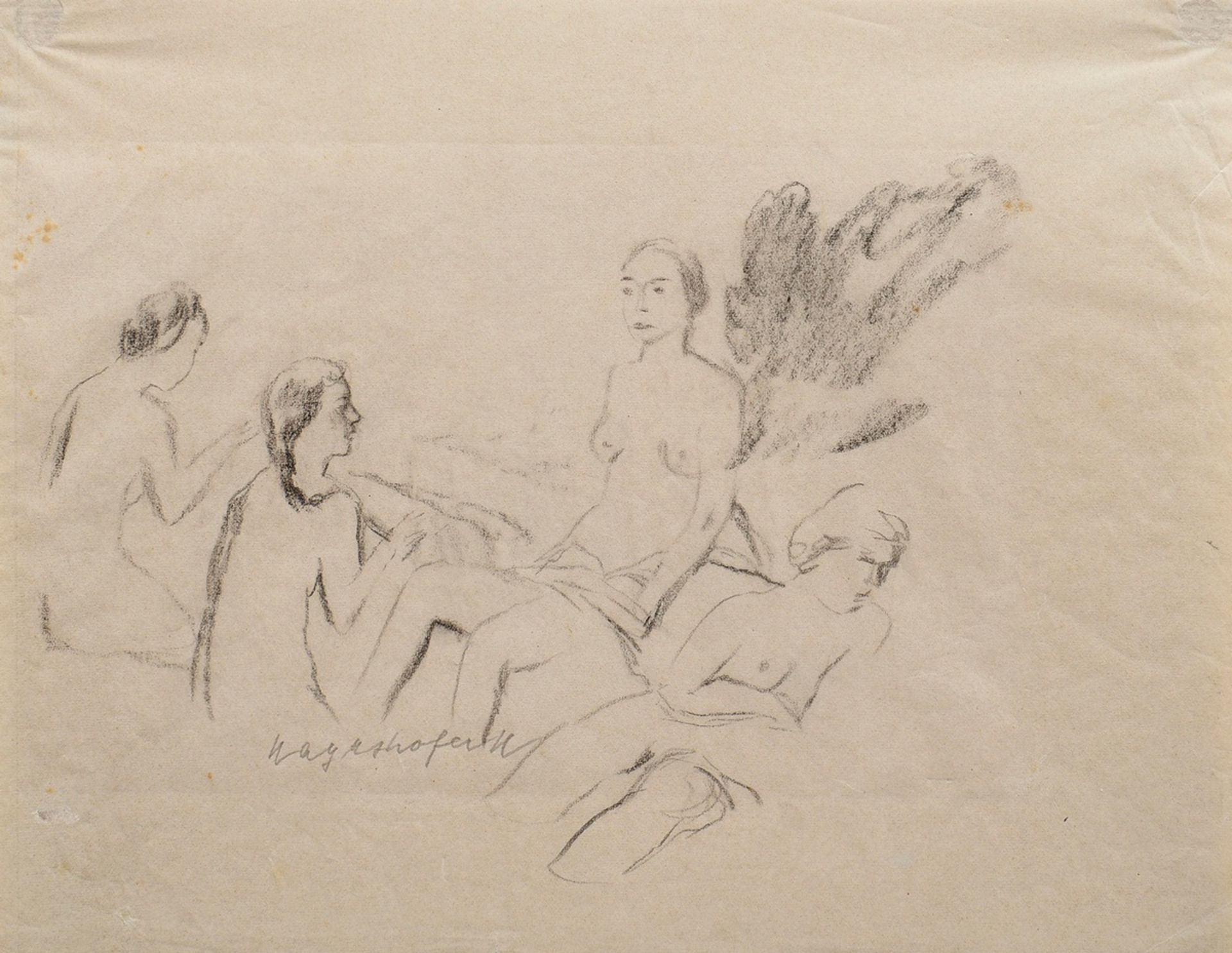 17 Mayershofer, Max (1875-1950) "Weibliche Aktzeichnungen", Kohle/z.T. Buntstift, je sign., je im P - Bild 15 aus 20