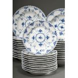 35 Pieces Royal Copenhagen "Musselmalet fluted full lace", consisting of: 12 dinner plates (Ø 25cm,