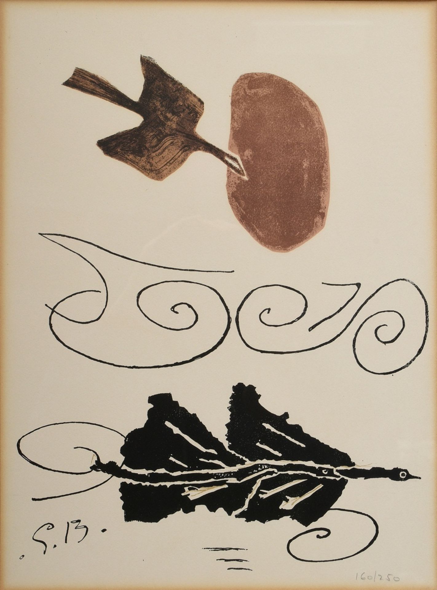 Braque, Georges (1882-1963) "Composition IV" 1956, lithograph, 160/250, from: "Derrière le Miroir", - Image 2 of 2
