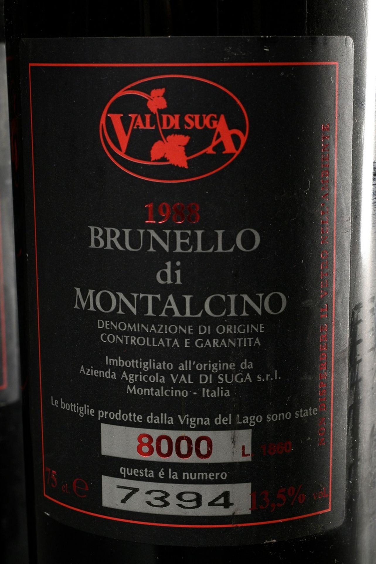 2 Flaschen 1988 Angelini Val di Suga, Vigna del Lago, Brunello di Montalcino DOCG, Rotwein, Italien - Bild 3 aus 5